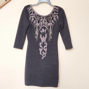 Free People Sexy Party Cocktail Black Embroidery Studs Mini Fitted Dress Size S